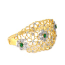 Gold-Plated Floral Design White & Green American Diamond Studded Bangle & Ring Set