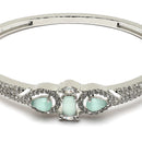 Rhodium-Plated Silver Toned Teardrop & Square Shaped Sea Green American Diamond Studded Bracelet