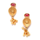 Gold-Plated Green & Red Artificial Stone Studded Antique Necklace with Earrings Jewellery Set