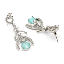 Rhodium Plated Quirky Sea Blue American Diamond Contemporary Long Drop Earrings
