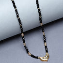 Gold-Plated Black & White Artificial Stones Studded & Beads Beaded Locket Mangalsutra