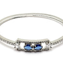 Rhodium-Plated Silver Toned Navy Blue American Diamond Studded Kada Bracelet