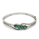 Rhodium-Plated Silver Toned Flower Green American Diamond Studded Bracelet