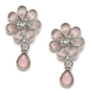 Oxidised Silver-Plated Pear Shaped Pink American Diamond Studded Necklace with Earring Jewellery Set