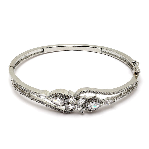 Rhodium Plated Silver Toned White American Diamond Studded Bracelet