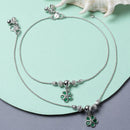 Rhodium Plated Silver Toned Flower Shaped Emerald Green Cubic Zirconia studded Charm Anklets