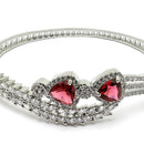 Rhodium-Plated Silver Toned Teardrop & Leaf Shaped Red American Diamond Studded  Kada Bracelet