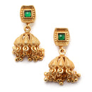 Gold-Plated Green Artificial Stone Studded Antique Necklace with Earrings Jewellery Set
