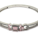 Rhodium Plated Silver Toned Square Pink American Diamond Studded Bracelet