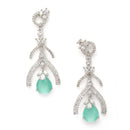Rhodium-Plated Sea Green American Diamond studded Teardrop & Quirky Shaped Drop Earrings