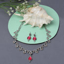 Silver-Plated Pink Cubic Zirconia Studded Teardrop Shaped Necklace with Earrings Jewellery Set