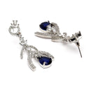 Rhodium Plated Quirky Blue AD Studded Contemporary Long Drop Earrings