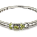 Rhodium Plated Silver Toned Square Light Green American Diamond Studded Bracelet