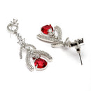 Rhodium Plated Quirky Red AD Studded Contemporary Long Drop Earrings