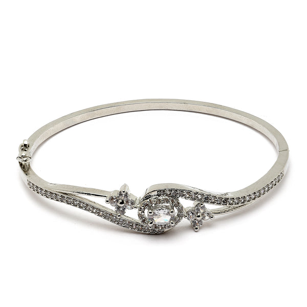 Rhodium Plated Silver Toned Round White American Diamond Studded  Bracelet