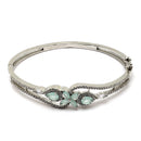 Rhodium-Plated Silver Toned Flower Sea Green American Diamond Studded Bracelet