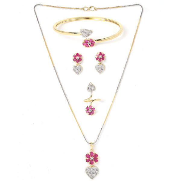 Red & Gold-Toned Alloy Gold Plated Studded Jewellery Set Combo