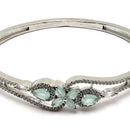 Rhodium-Plated Silver Toned Flower Sea Green American Diamond Studded Bracelet