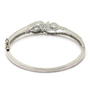 Rhodium-Plated Silver Toned Flower Sea Green American Diamond Studded Bracelet