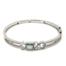 Rhodium Plated Silver Toned Square Sea Green American Diamond Studded Bracelet