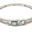 Rhodium Plated Silver Toned Square Sea Green American Diamond Studded Bracelet