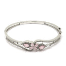 Rhodium-Plated Silver Toned Flower Pink American Diamond Studded Bracelet