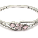 Rhodium-Plated Silver Toned Flower Pink American Diamond Studded Bracelet