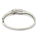 Rhodium-Plated Silver Toned Flower Pink American Diamond Studded Bracelet
