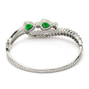 Rhodium-Plated Silver Toned Teardrop & Leaf Shaped Emerald Green American Diamond Studded Bracelet