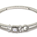 Rhodium Plated Silver Toned Square White American Diamond Studded Bracelet