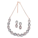 Rose Gold-Plated Gunmetal Toned Pink American Diamond Studded Disc-Shaped Necklace & Earrings Jewellery Set