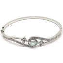 Rhodium Plated Silver Toned Round Sea Green American Diamond Studded  Bracelet
