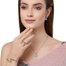 Flower Shaped Heart Drop Gold-Plated American Diamond-Studded Jewellery Set Combo