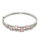 Rhodium-Plated Silver Toned Square Shaped Pink American Diamond Studded Bracelet