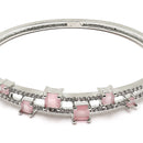Rhodium-Plated Silver Toned Square Shaped Pink American Diamond Studded Bracelet