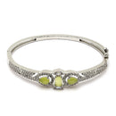 Rhodium-Plated Silver Toned Teardrop & Square Shaped Light Green American Diamond Studded Bracelet