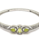 Rhodium-Plated Silver Toned Teardrop & Square Shaped Light Green American Diamond Studded Bracelet