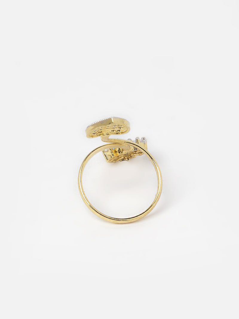Flower Shaped Heart Drop Gold-Plated American Diamond-Studded Jewellery Set Combo