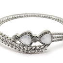 Rhodium-Plated Silver Toned Teardrop & Leaf Shaped Grey American Diamond Studded Bracelet