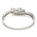 Rhodium-Plated Silver Toned Teardrop & Leaf Shaped Grey American Diamond Studded Bracelet