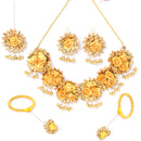 Yellow & White Pearl Gota Patti Flower Jewellery Set Combo