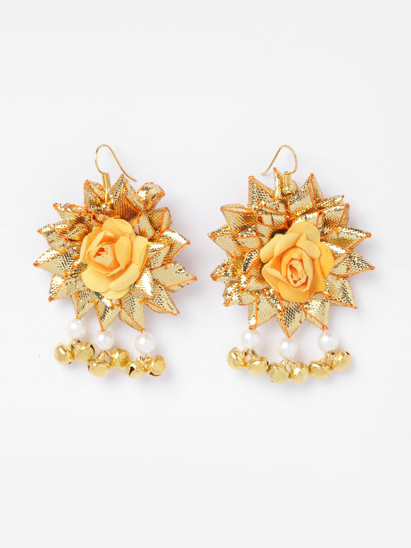 Yellow & White Pearl Gota Patti Flower Jewellery Set Combo
