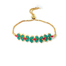 Sea Green & Red Flower Shaped Gold-Plated American Diamond Studded Jewellery Set Combo