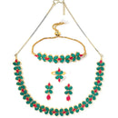 Sea Green & Red Flower Shaped Gold-Plated American Diamond Studded Jewellery Set Combo