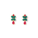 Sea Green & Red Flower Shaped Gold-Plated American Diamond Studded Jewellery Set Combo