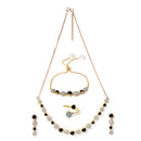 Black & White Gold Plated Stone American Diamond Studded Jewellery Set Combo