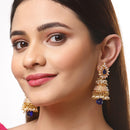Pearl Stylish Blue & Gold-Toned Contemporary Gold-Plated Jhumka Earrings