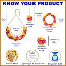Gold-Plated Pink-Yellow Gota Patti Floral White Pearls Beaded Haldi & Mehendi Jewellery Set with Maang Tikka & Haathphool