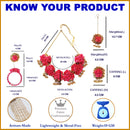 Gold-Plated Red Gota Patti Floral White Pearls Beaded Haldi & Mehendi Jewellery Set with Maang Tikka & Haathphool Ring