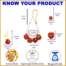 Gold-Plated Red-Yellow Floral White Pearls Beaded Haldi & Mehendi Jewellery Set with Maang Tikka & Haathphool